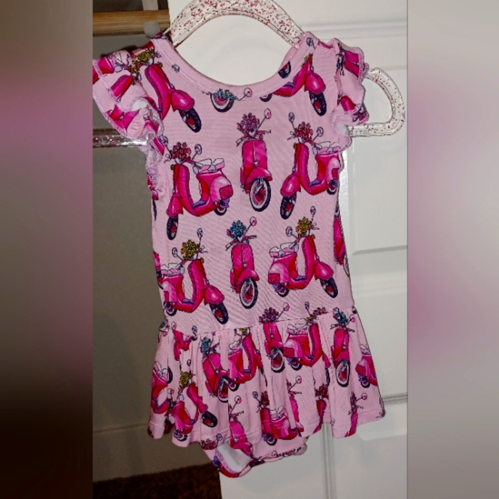 Bums and roses pink moped onesie dress